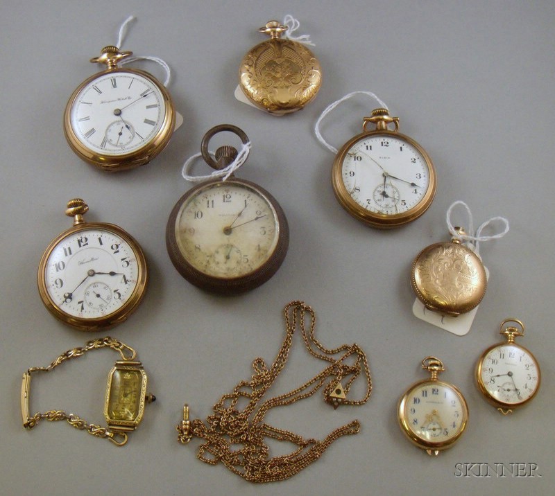 Appraisal: Eight Assorted Pocket Watches and a Wristwatch including a lady's