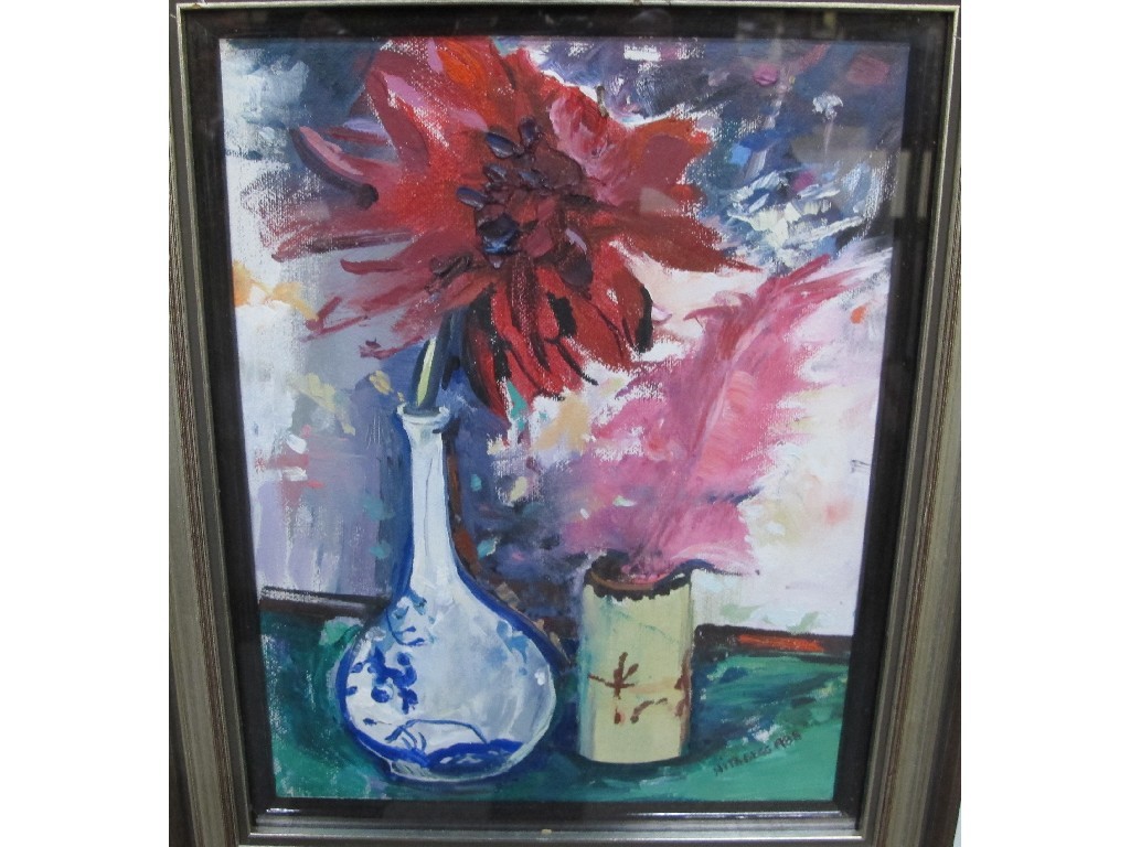 Appraisal: NITA BEGG Oil on canvas still life signed and dated