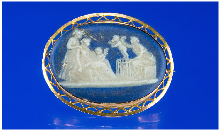 Appraisal: Blue Wedgwood Jasper Cameo Showing A Classical Scene Set In