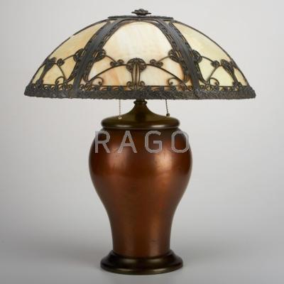 Appraisal: MILLER Slag glass table lamp Meriden CT ca Two socket