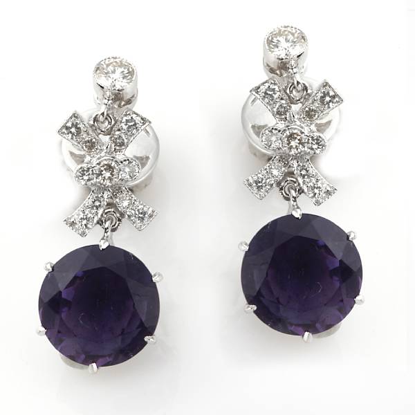 Appraisal: A pair of amethyst diamond and k white gold earrings