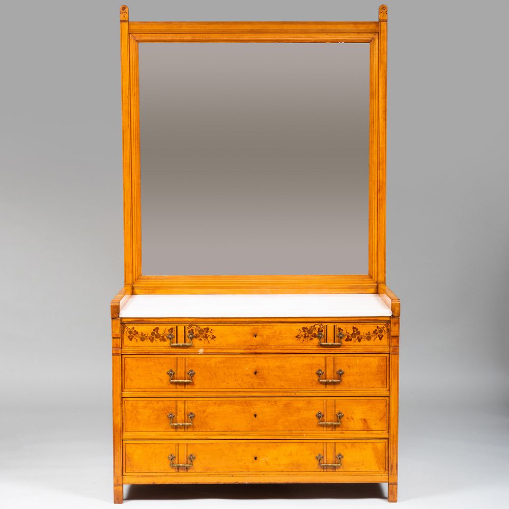 Appraisal: Aesthetic Movement Inlaid Maple Mirror and Chest of Drawers Stamped