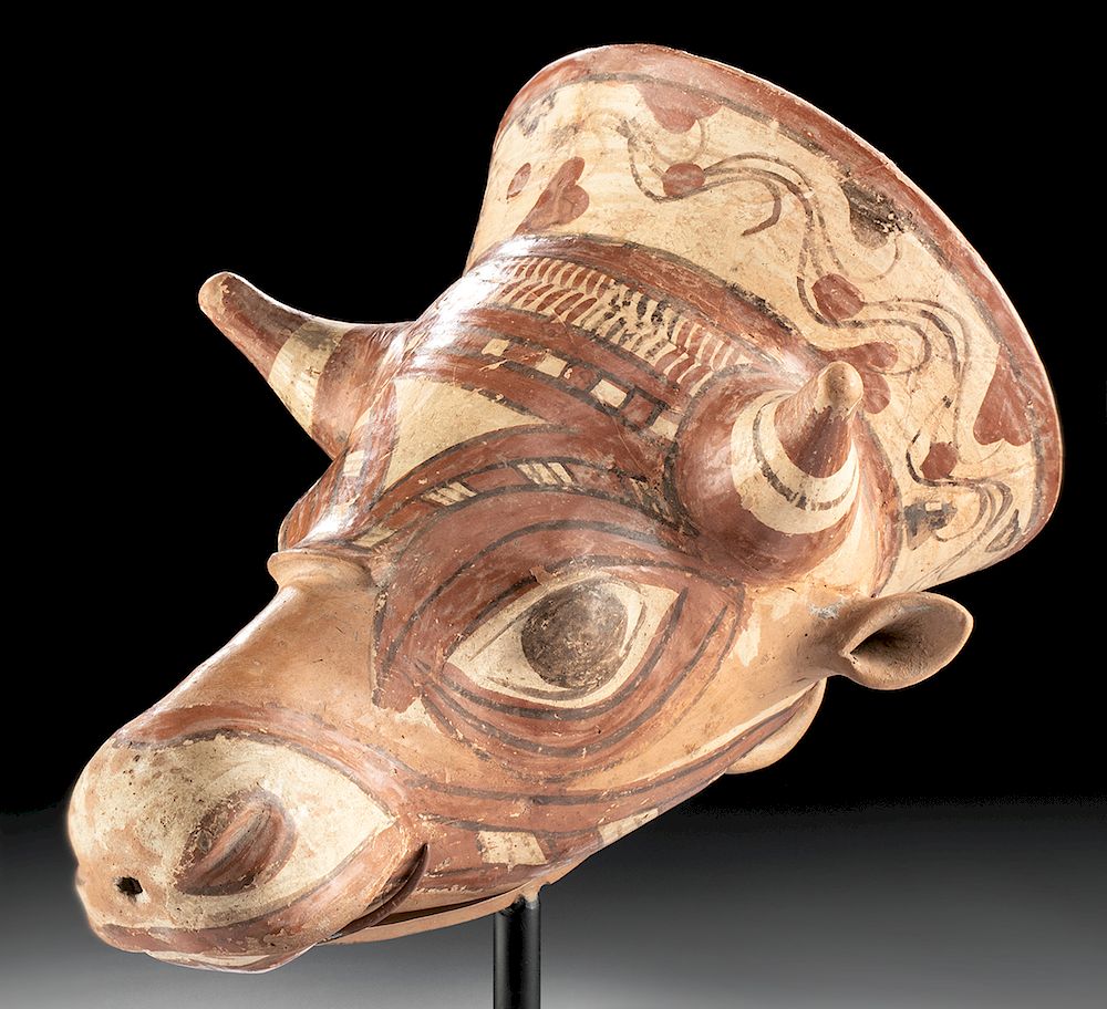 Appraisal: Phrygian Polychrome Rhyton - Bull's Head Form East Greek Phrygian