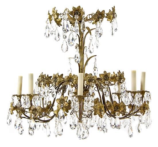 Appraisal: A Continental Gilt Metal Six-Light Chandelier Height inches A Continental