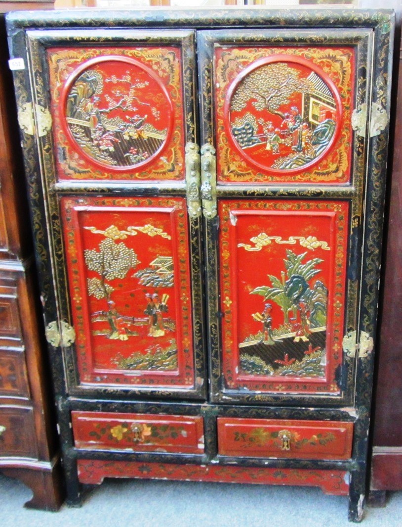 Appraisal: A th century Chinese red and black lacquer decorated side