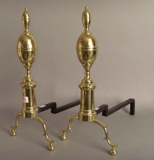 Appraisal: Pair of Federal style double lemon top brass andirons h