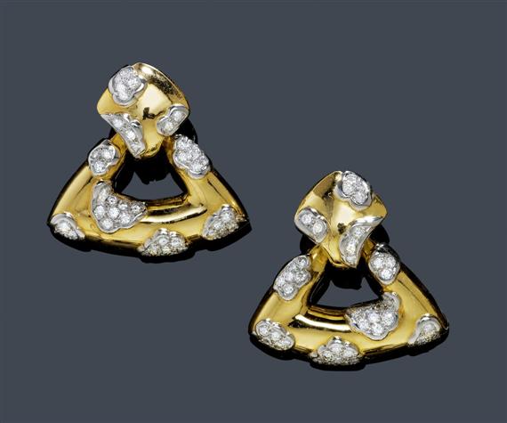 Appraisal: DIAMOND AND GOLD EAR CLIPS Yellow gold Elegant ear clips