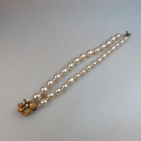 Appraisal: Miriam Haskell Double Strand Faux Pearl Bracelet with a gold