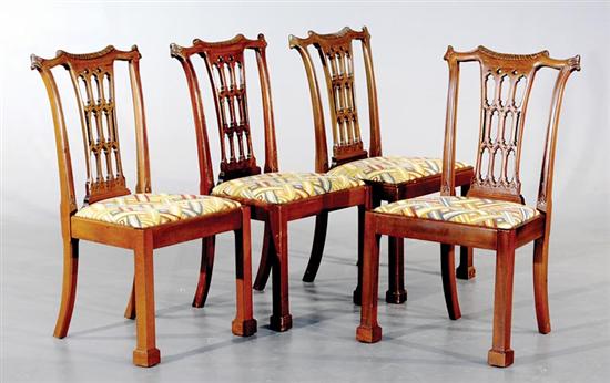 Appraisal: Four Chinese Chippendale style carved mahogany side chairs C-scroll crest