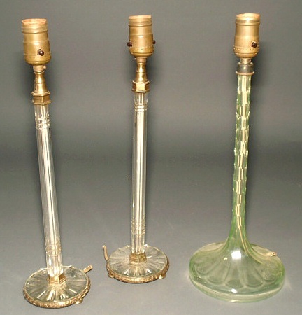 Appraisal: Pair of French style glass lamps h and another lamp