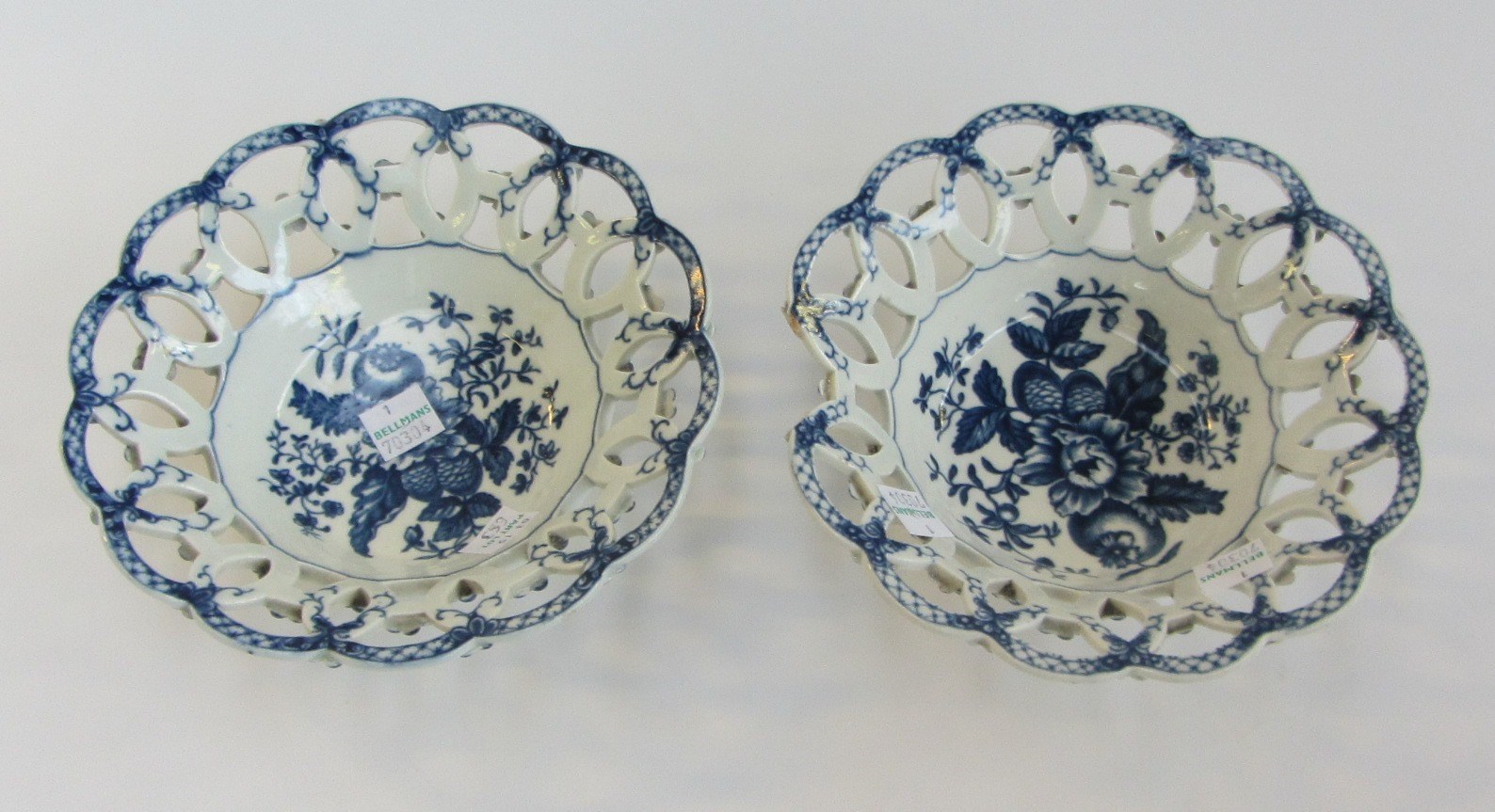 Appraisal: A pair of small Worcester blue and white pierced baskets