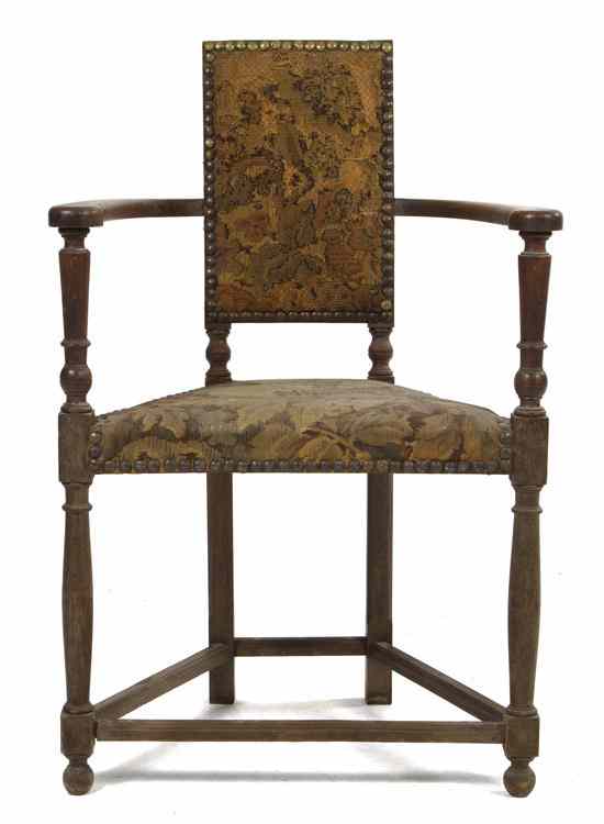 Appraisal: A Jacobean Revival Open Armchair having an upholstered seat below