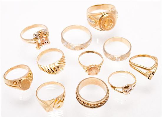 Appraisal: Eleven K yellow gold rings grams