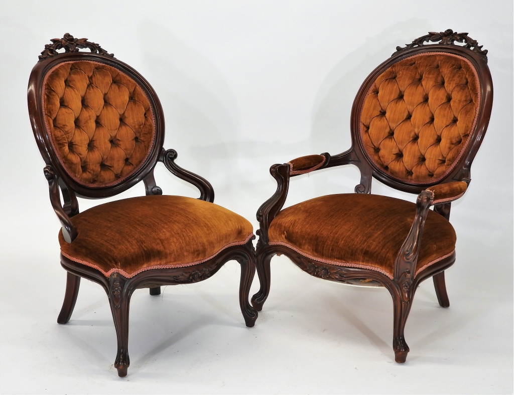 Appraisal: PR VICTORIAN WALNUT ROSE CARVED PARLOR CHAIRS United States Circa