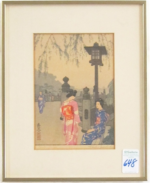 Appraisal: TOSHI YOSHIDA Japanese - original woodblock print Benkei Bridge image