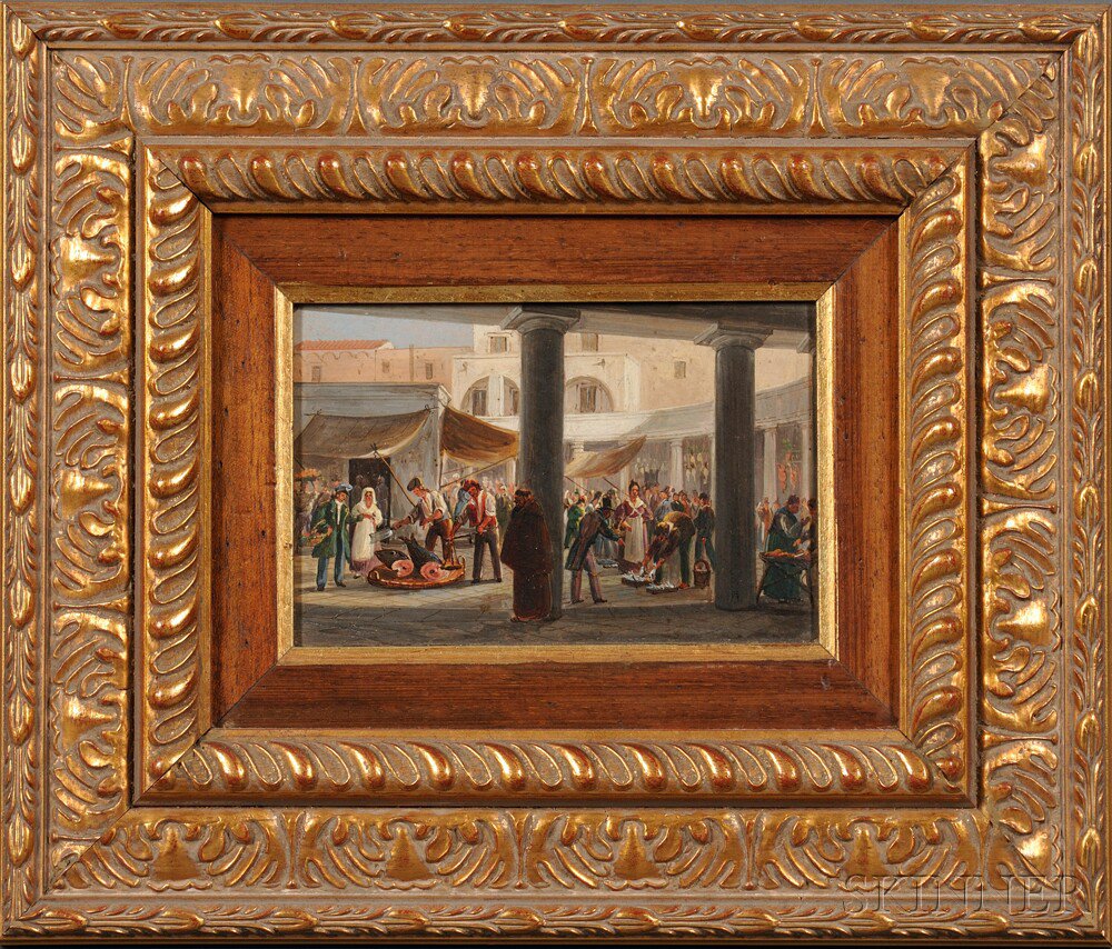 Appraisal: Continental School th Century Spanish Open-air Market Unsigned Oil on