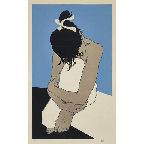 Appraisal: Georg Rauch - NICOLE GIRL SEATED BLUE BACKGROUND Austrian Two