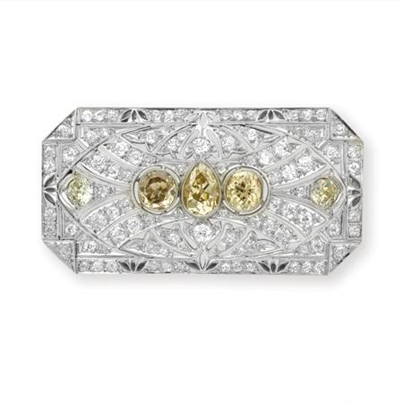 Appraisal: Platinum Yellowish-Brown Diamond and Diamond Brooch Estimate -