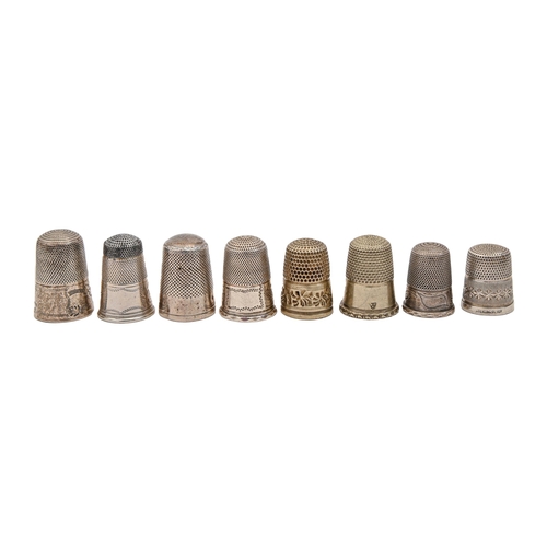 Appraisal: Five Continental silver thimbles th c one with steel top