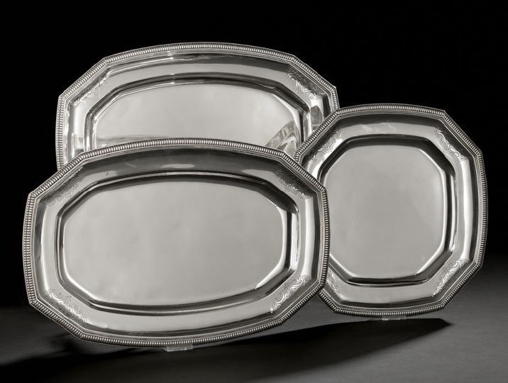 Appraisal: Set of Three French First Standard Silver Platters first quarter