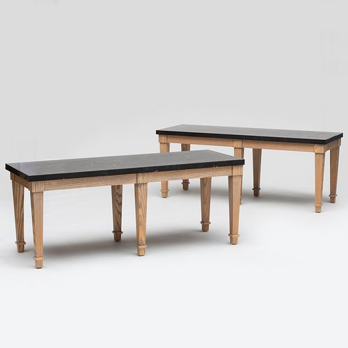 Appraisal: PAIR OF CERUSE OAK AND FOSSILIZED MARBLE TOPPED TABLES DESIGNED