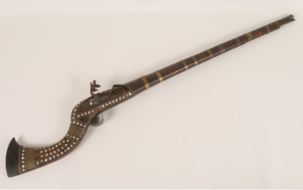 Appraisal: Miquelet Middle-Eastern flintlock rifle brass ferrules mother of pearl and