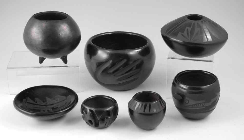 Appraisal: PIECE SANTA CLARA POTTERY BLACK BOWLS To include Madeline Tafoya