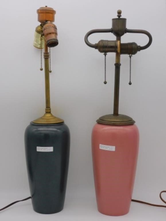 Appraisal: lamps ca Boston MA One is a mauve colored glaze