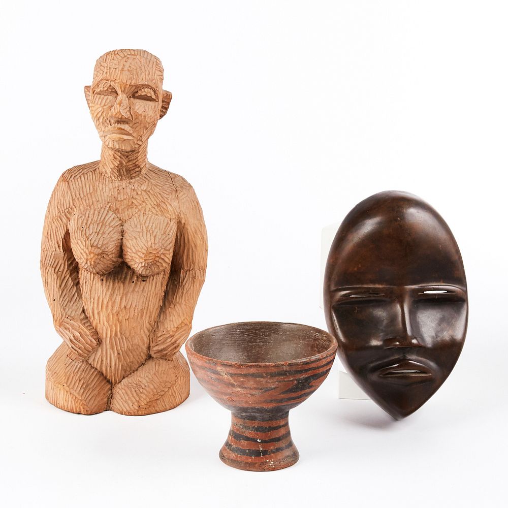 Appraisal: Grp African Carved Wooden Objects - Mask Bowl Sculpture Group