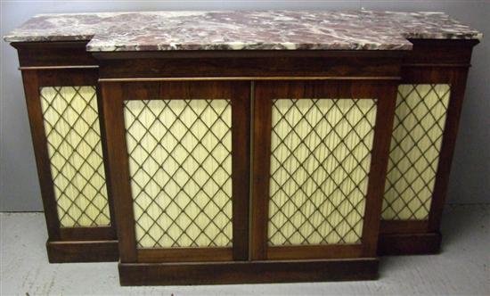 Appraisal: Regency style rosewood marble topped breakfront sideboard the four cupboard