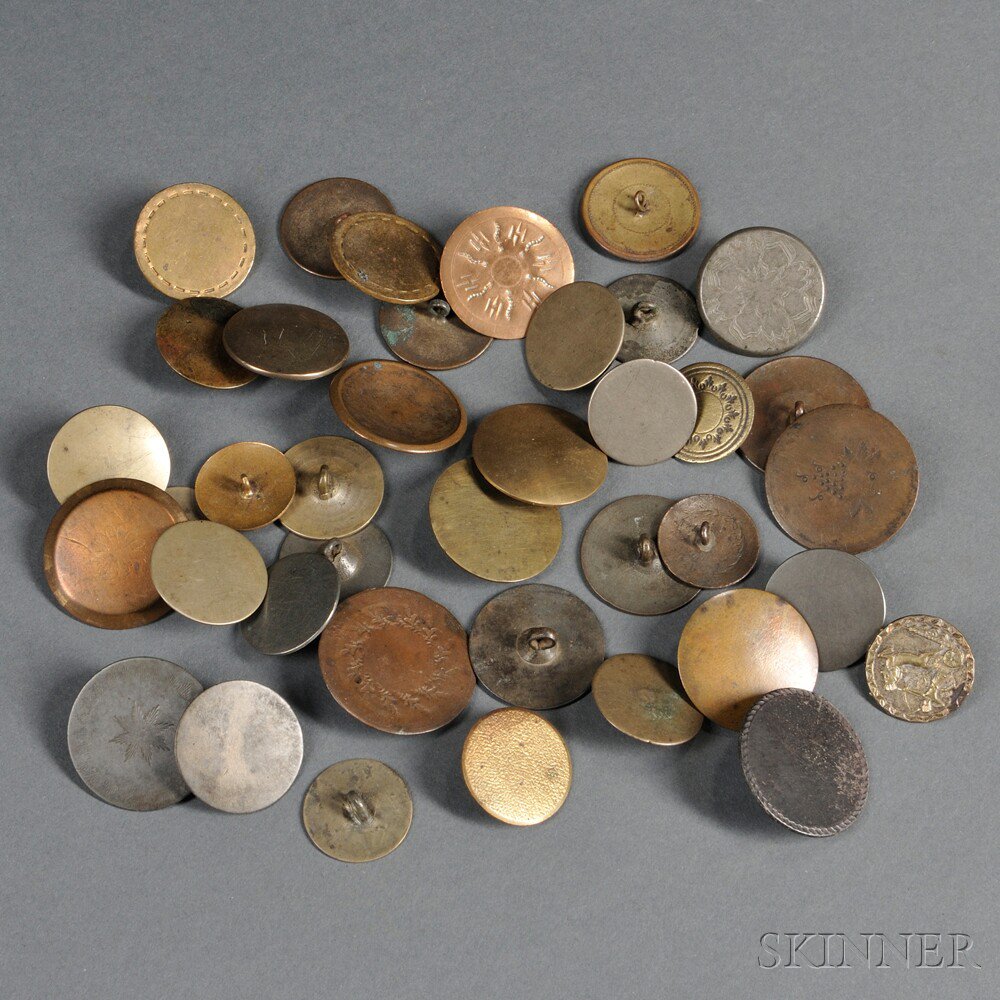 Appraisal: Thirty-nine Coin Buttons c th early th century brass pewter