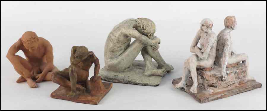 Appraisal: CLARICE RALSTON FOUR CLAY SCULPTURES OF NUDE MEN Each signed