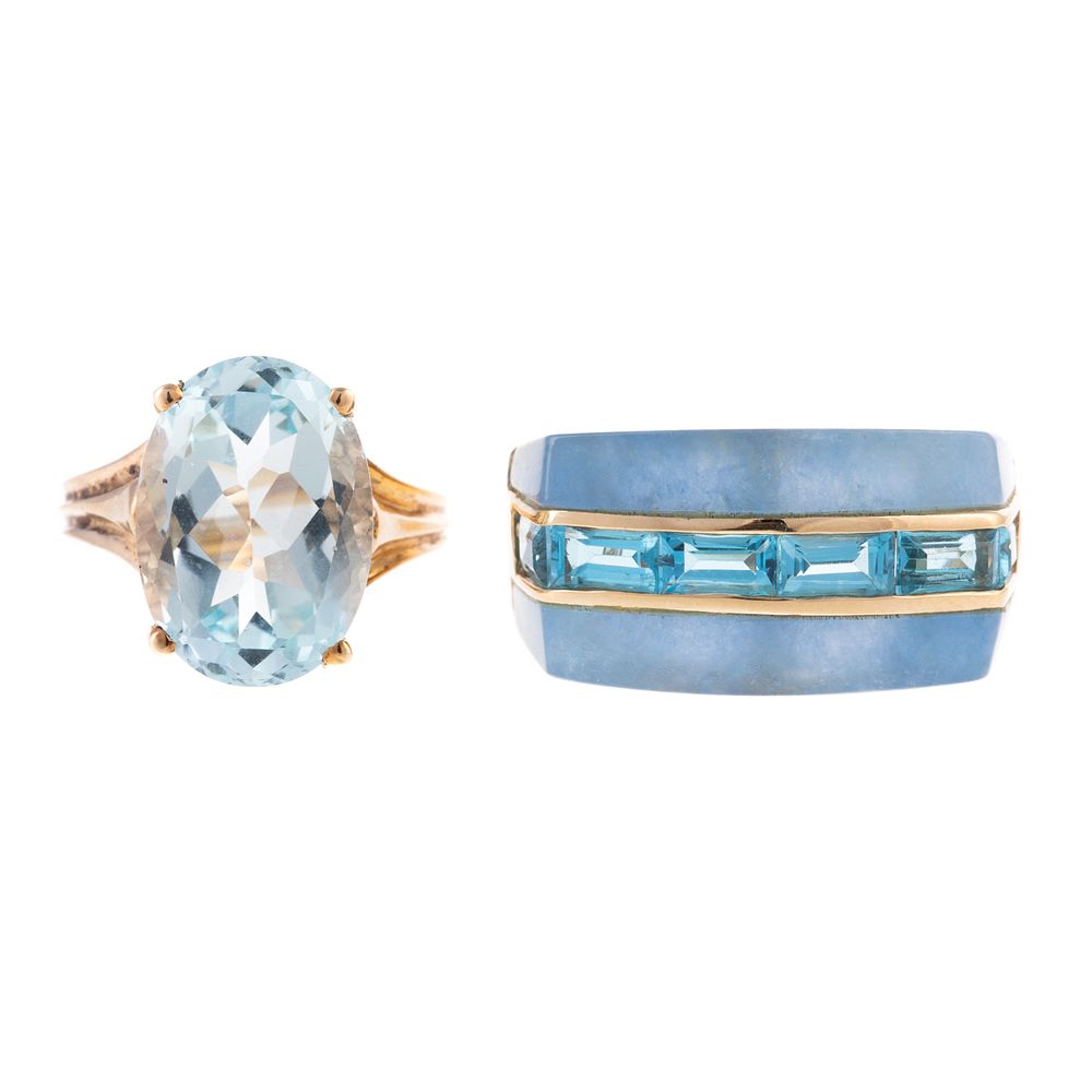 Appraisal: A Blue Topaz Band Aquamarine Ring in K K yellow