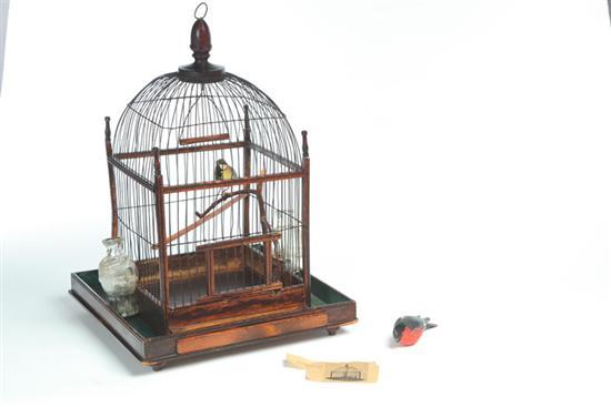 Appraisal: FOLKSY BIRD CAGE Probably American th century mahogany wire and