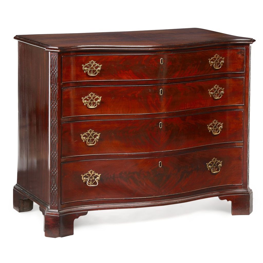 Appraisal: FINE GEORGE III MAHOGANY SERPENTINE CHEST OF DRAWERS CIRCA the