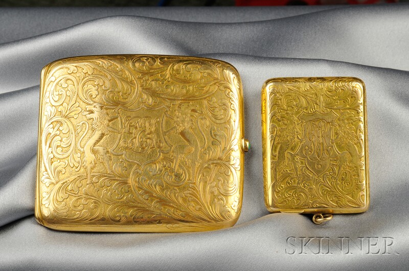 Appraisal: Two kt Gold Smoking Articles a cigarette box and matchbook