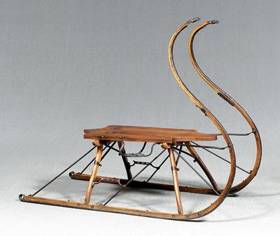 Appraisal: Bentwood sleigh or pony sled S-shaped bentwood fronts with steel