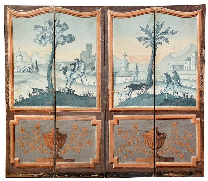 Appraisal: Four Panel Wall Paper Floor Screen probably Continental th century