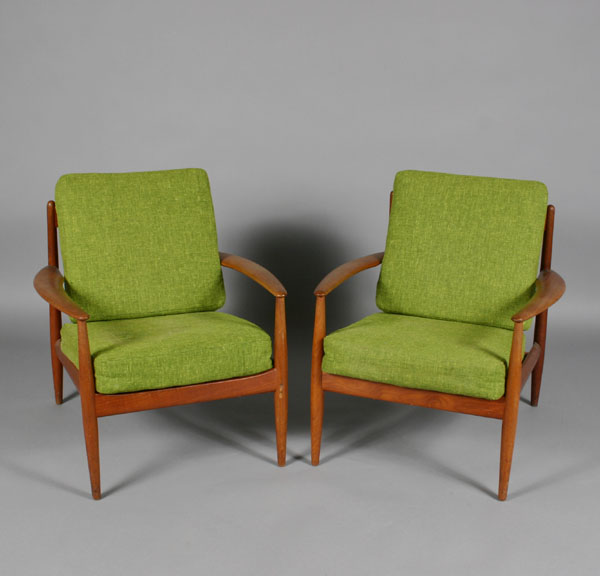 Appraisal: Pair Danish modern teak arm chairs designed by Greta Jalk