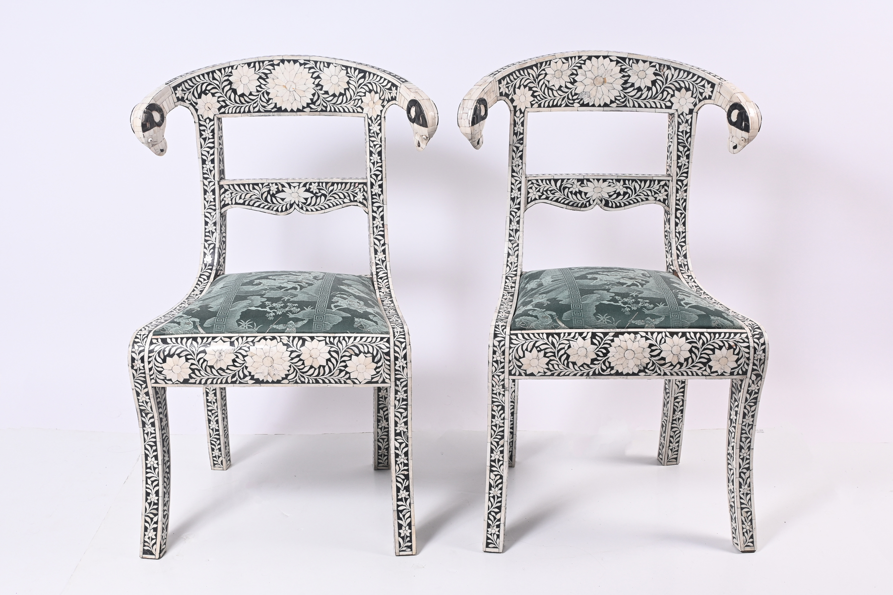 Appraisal: PAIR BONE INLAID ANGLO-INDIAN SIDE CHAIRS Horizontal top rail extending