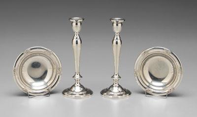 Appraisal: Four pieces Spring Glory sterling by International two candlesticks weighted