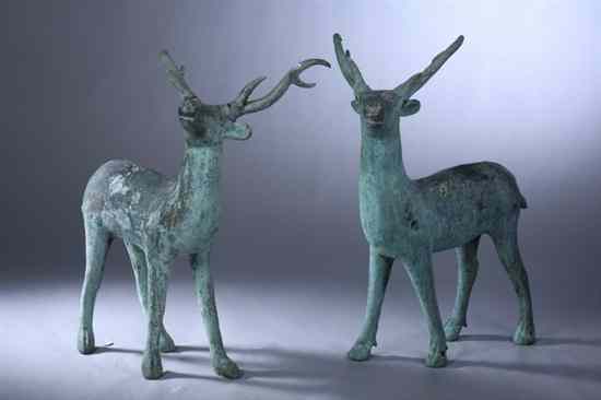 Appraisal: PAIR PATINATED-METAL GARDEN SCULPTURES OF STAGS - in height