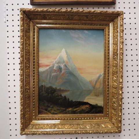 Appraisal: Alexander Gould oil Nordic landscape ship by glacier image area