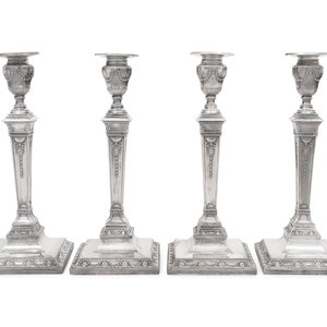 Appraisal: A Set of Four Silver-Plate Candlesticks Circa apparently unmarked Height