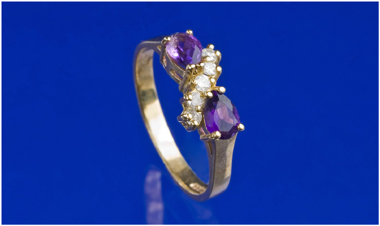 Appraisal: ct Gold Diamond And Amethyst Cross Over Ring Two Pair