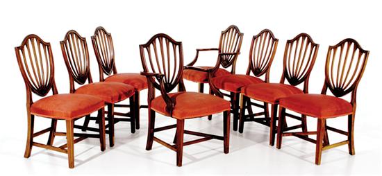 Appraisal: Eight Hepplewhite style mahogany shieldback dining chairs Kittinger comprised of