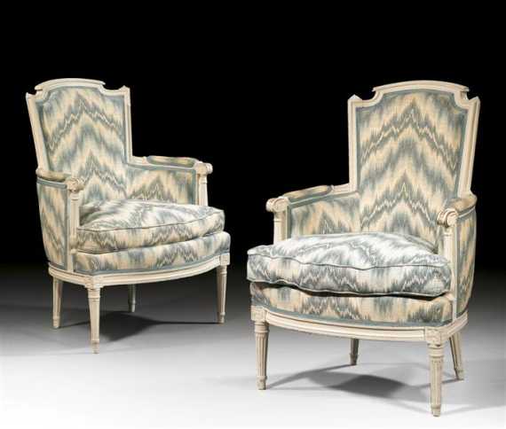 Appraisal: PAIR OF PAINTED BERGERES Louis XVI Paris circa Fluted and