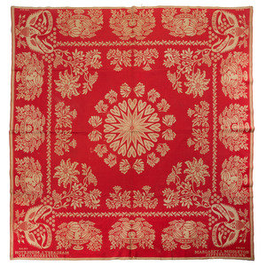 Appraisal: A Red and White Patriotic Jacquard Woven Coverlet Margaret Middleton