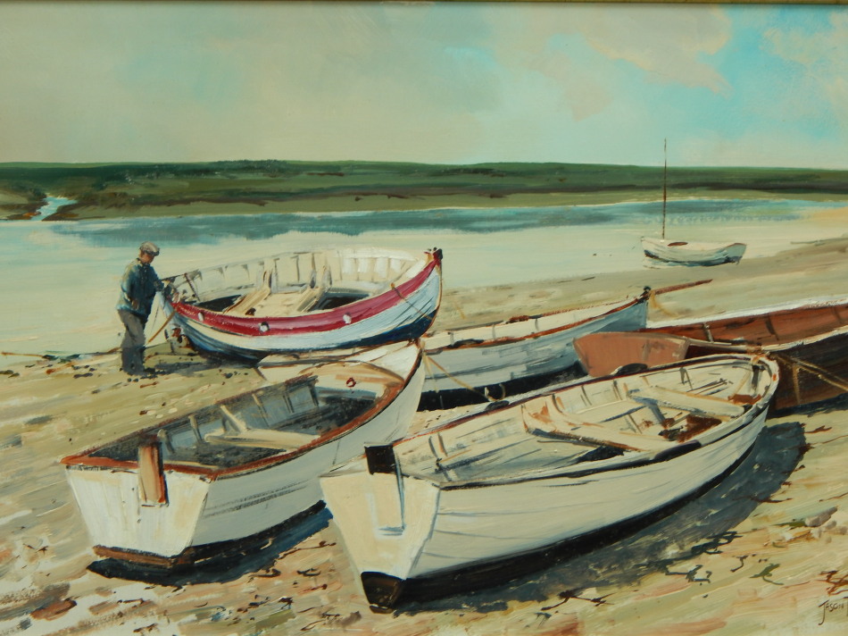 Appraisal: Jason Partner - Boats along the creek Blakeney Norfolk oil