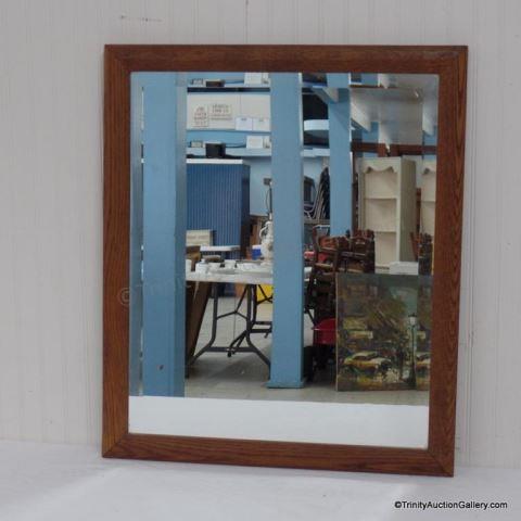 Appraisal: Vintage 's Oak Beveled Glass Wall Mirror Made of solid